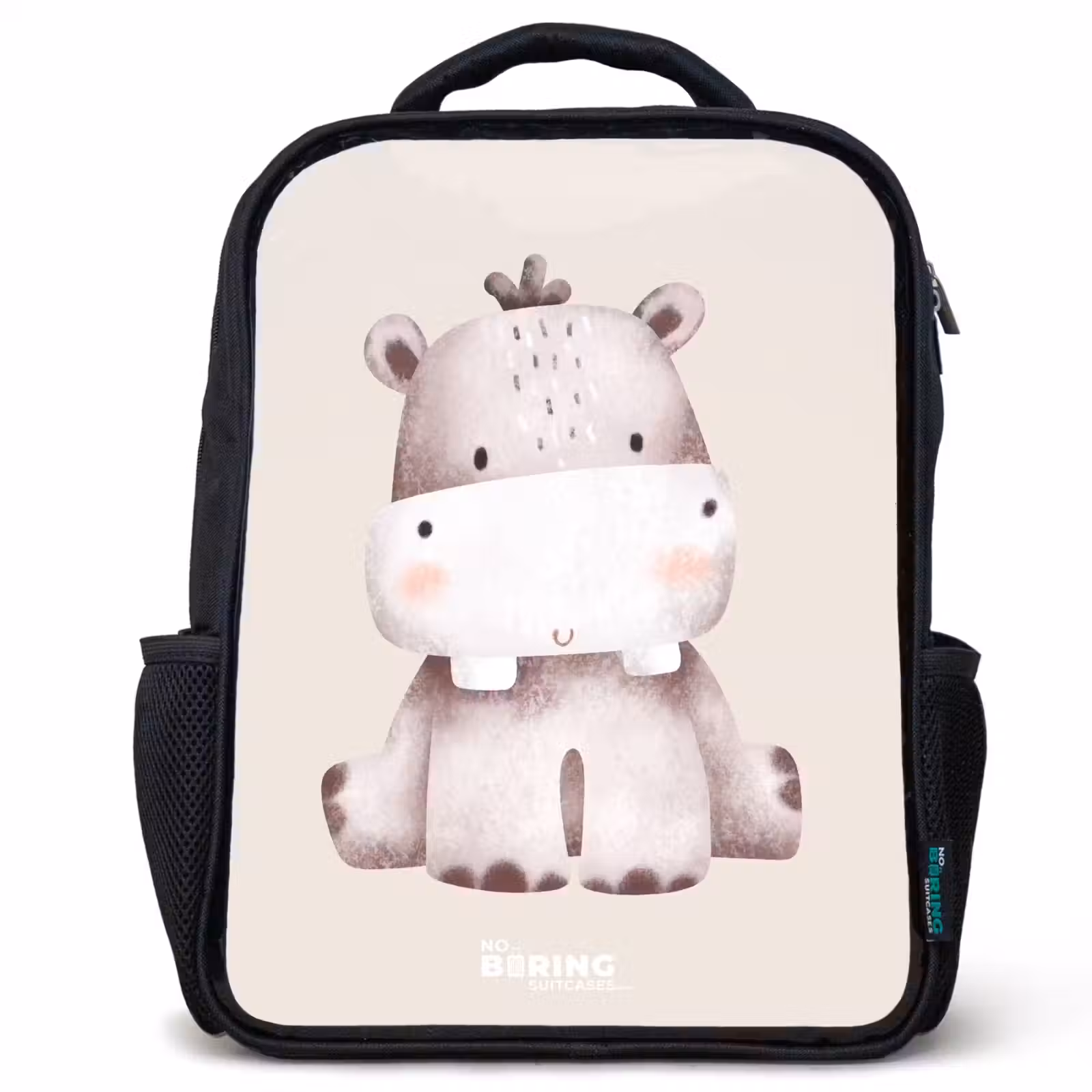 Kids backpack - Hippo on beige background illustration — 1