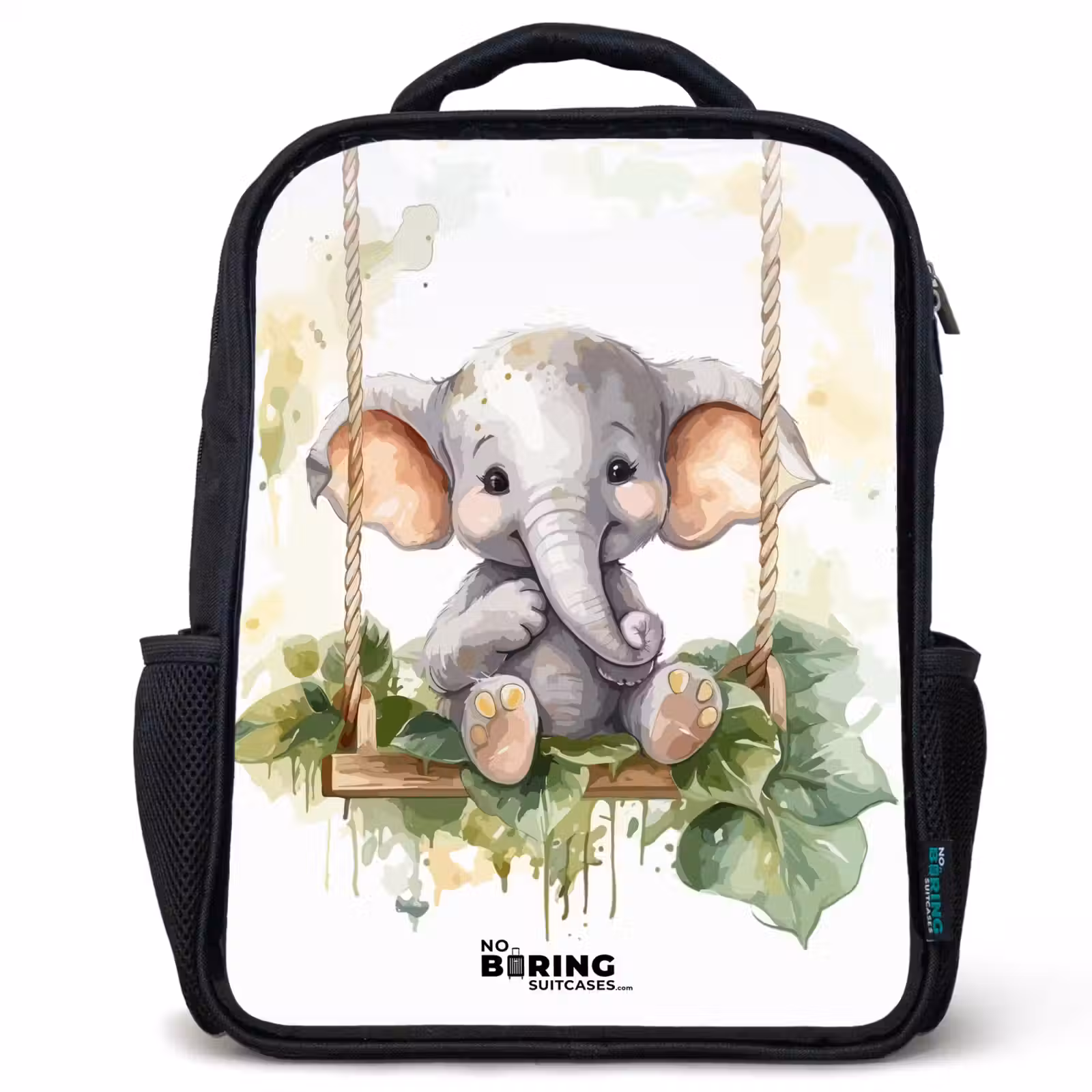 Kids backpack - Young elephant on a swing watercolor drawing — 1