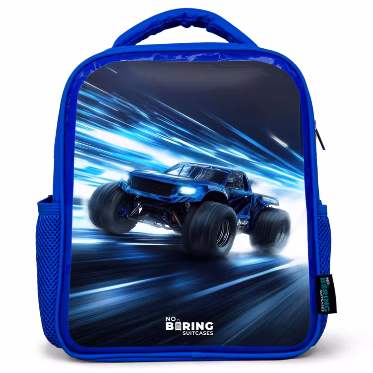 Kids backpack - Blue - Monster truck races through light speed — 1