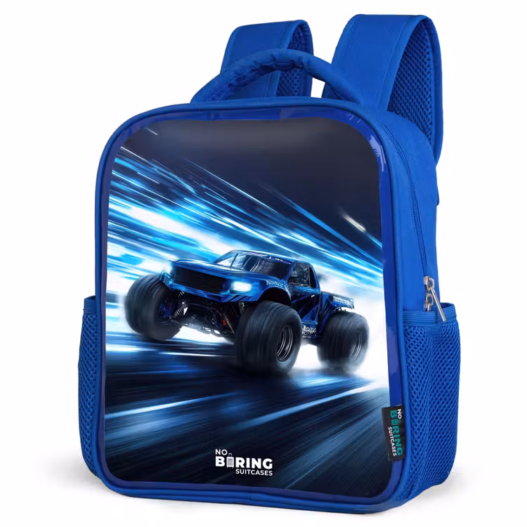 Kids backpack - Blue - Monster truck races through light speed — 3