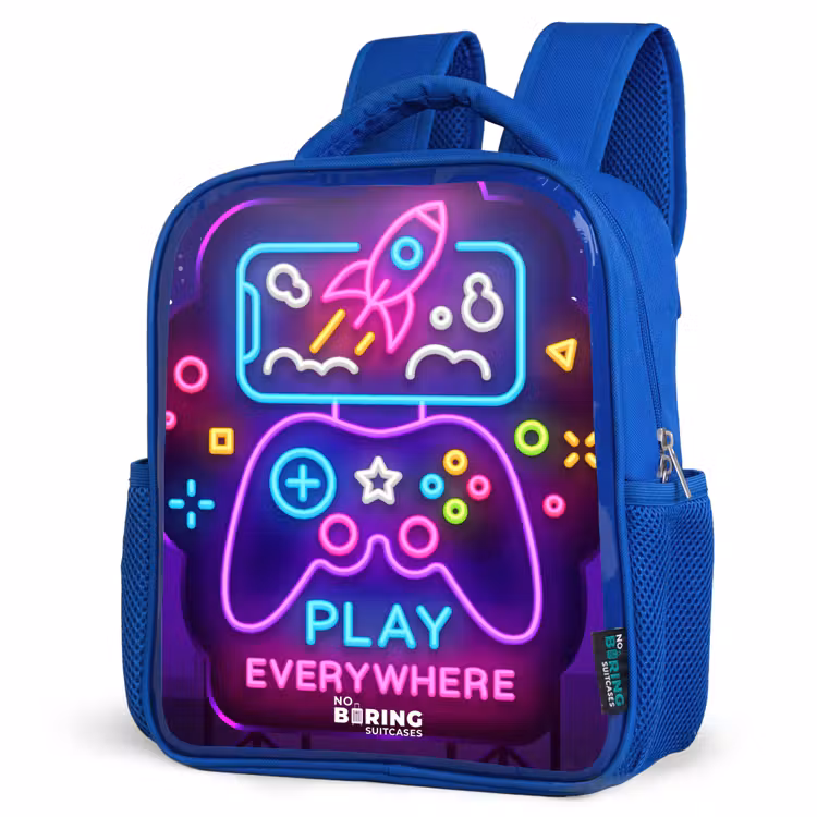 Kids backpack - Blue - Neon illustration with a controller — 3