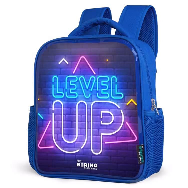 Kids backpack - Blue - Neon letters on a brick wall — 3