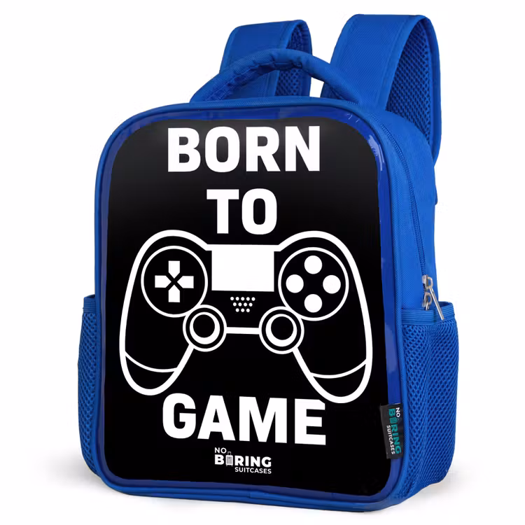 Kids backpack - Blue - Qoute with controller in black and white — 3