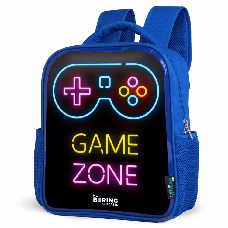 Kids backpack - Blue - Qoute with neon colors — 3