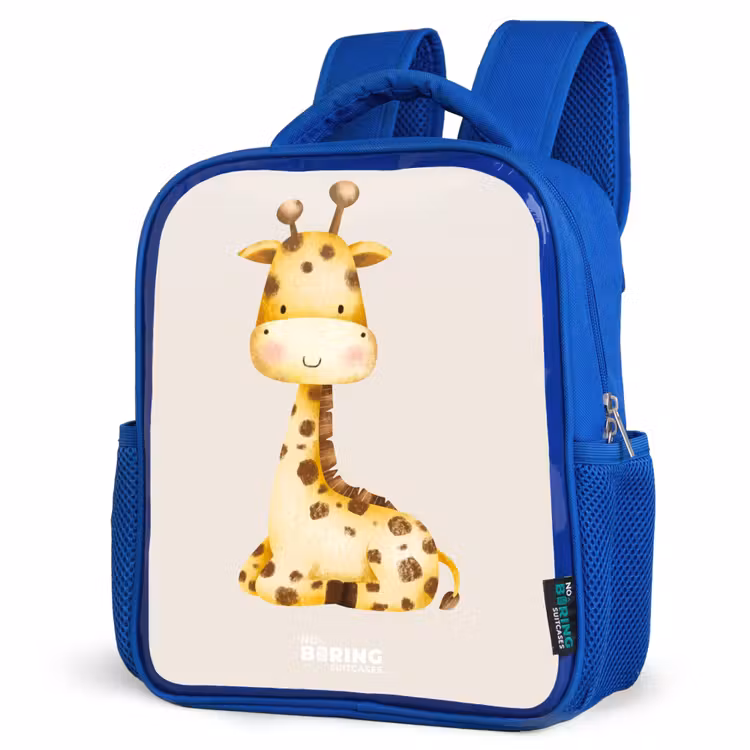 Kids backpack - Blue - Reclining giraffe illustration on beige background — 3