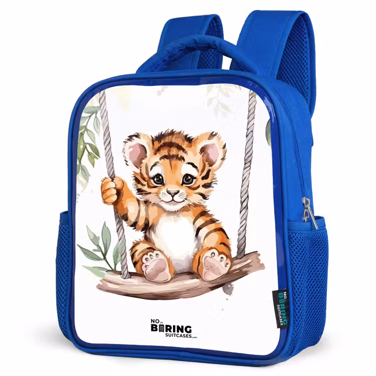 Kids backpack - Blue - Rocking tiger cub watercolor drawing — 3