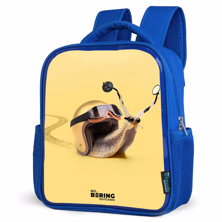 Kids backpack - Blue - Snail with motorcycle helmet — 3