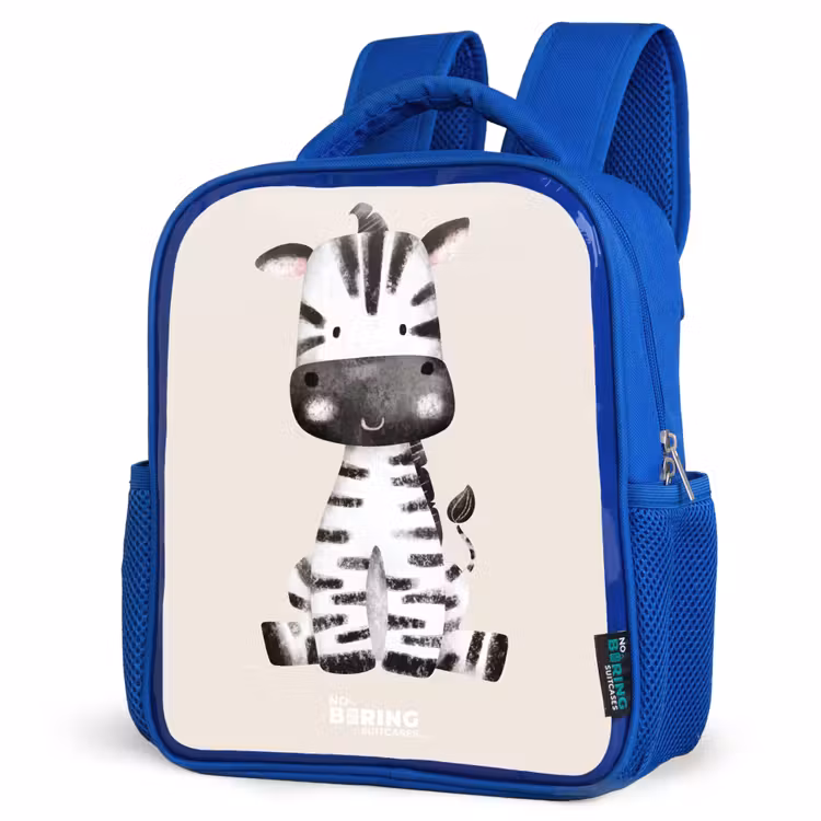 Kids backpack - Blue - Zebra portrait drawing with beige background — 3