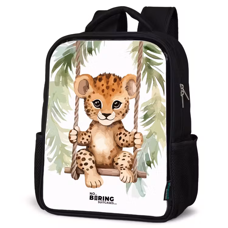 Kids backpack - Leopard cub on a swing watercolor illustration — 4