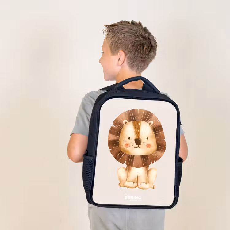 Kids backpack - Lion illustration with beige background — 2