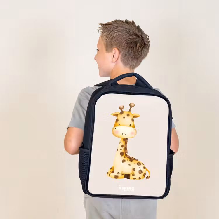 Kids backpack - Reclining giraffe illustration on beige background — 2