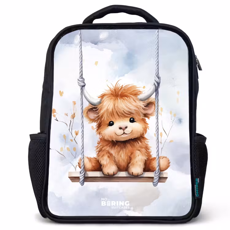 Kids backpack - Rocking Scottish highlander watercolor calf — 1