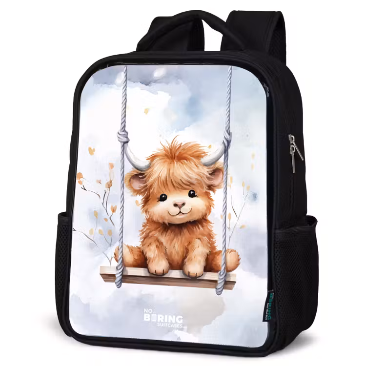 Kids backpack - Rocking Scottish highlander watercolor calf — 4
