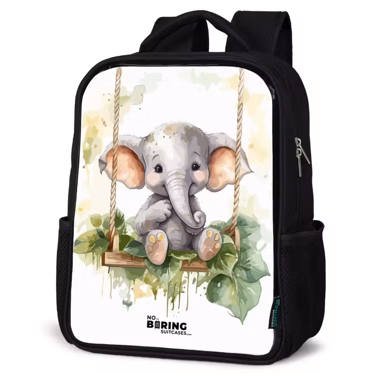 Kids backpack - Young elephant on a swing watercolor drawing — 4