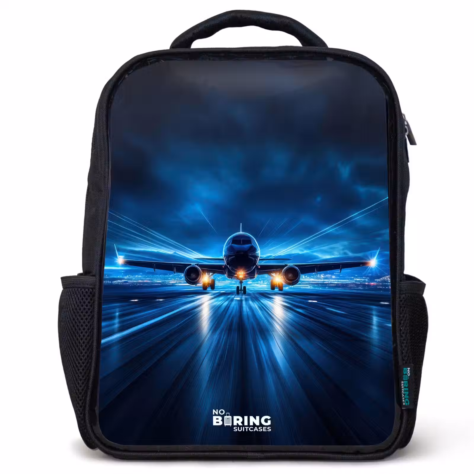 Kids backpack - Plane taking off in futuristic nightscape — 1