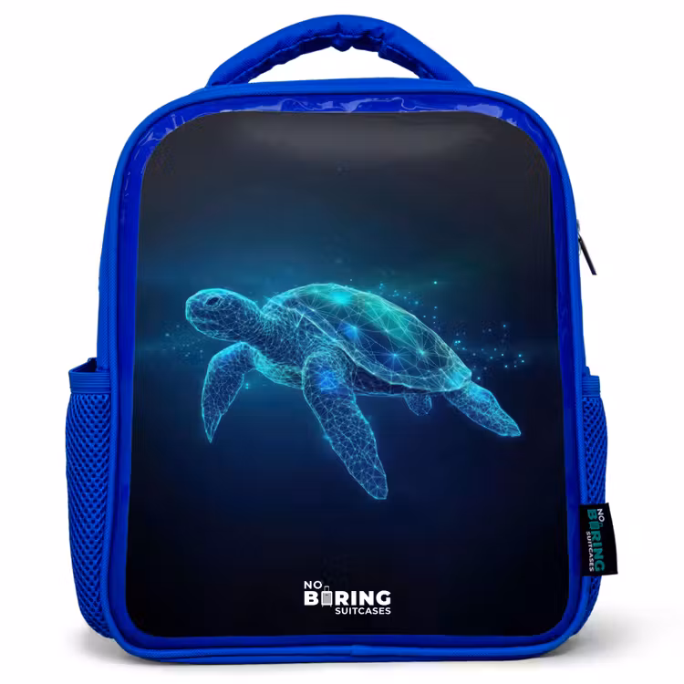 Kids backpack - Blue - Luminous turtle in digital ocean — 1
