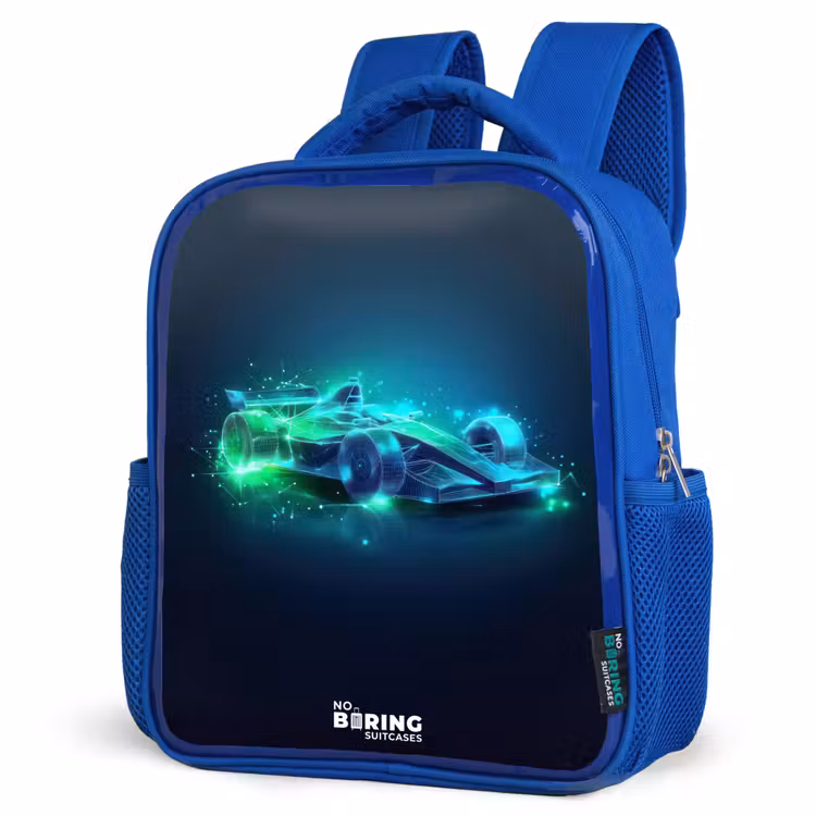 Kids backpack - Blue - Neon racing car in digital style — 3