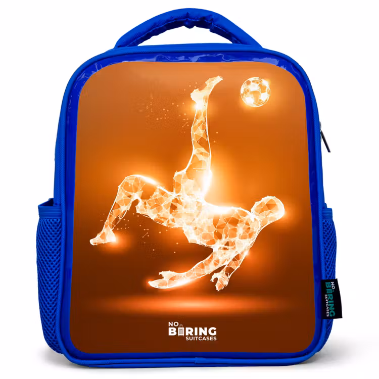 Kids backpack - Blue - Orange light soccer player in floating moment — 1