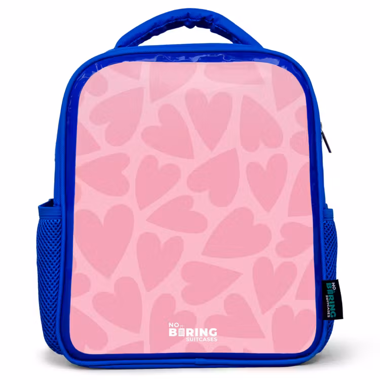 Kids backpack - Blue - Pink hearts pattern — 1