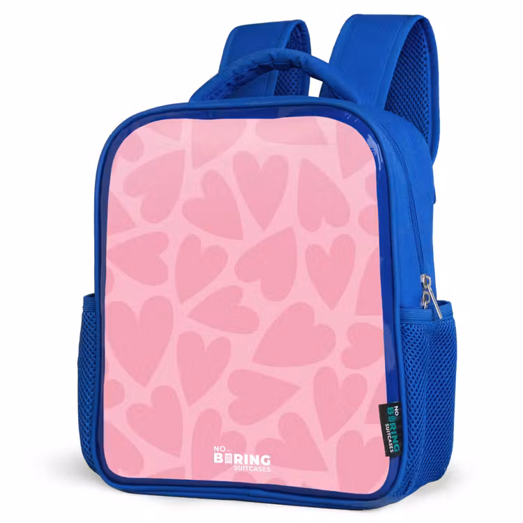 Kids backpack - Blue - Pink hearts pattern — 3
