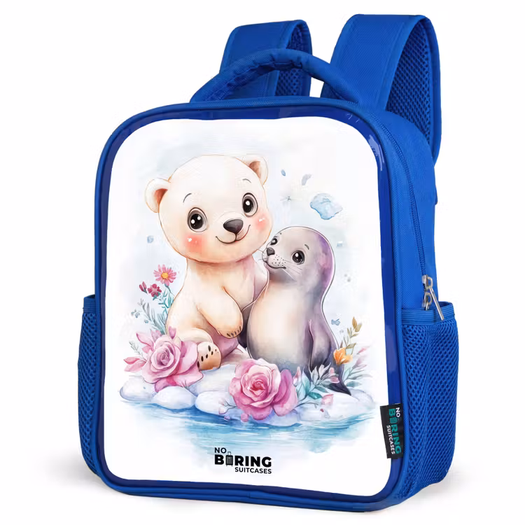 Kids backpack - Blue - Polar bear and seal on an ice floe — 3