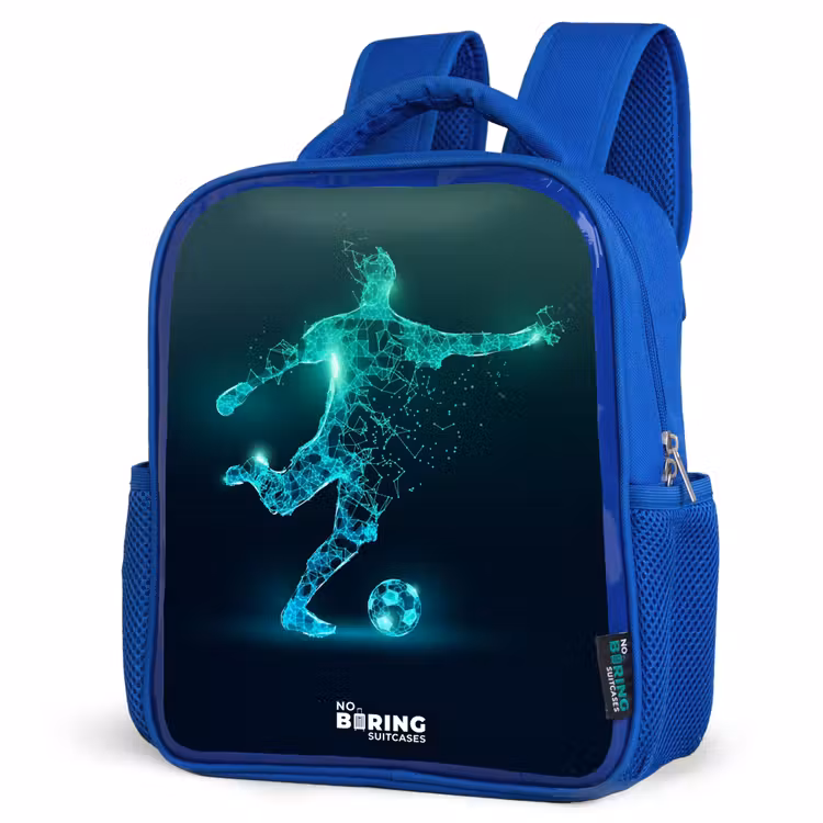 Kids backpack - Blue - Soccer player forcefully kicks in digital form — 3