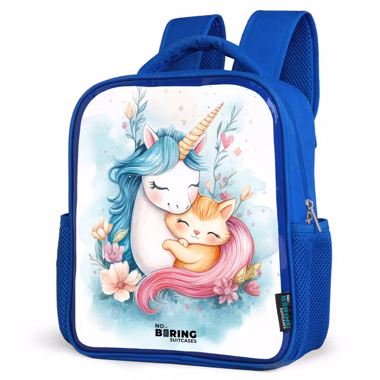 Kids backpack - Blue - Unicorn with blue mane and orange kitten — 3