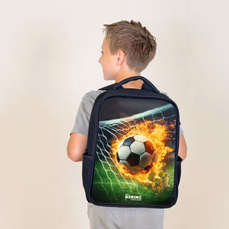 Kids backpack - Fire soccer captured in goal net — 2