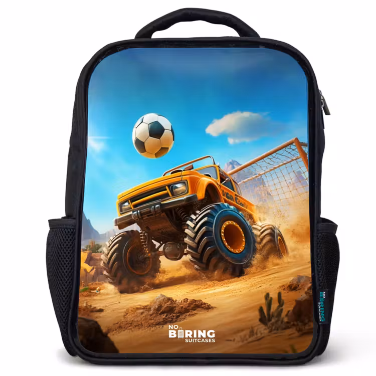 Kids backpack - Monster truck scores goal in desert stadium — 1