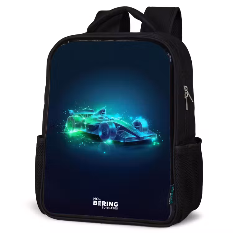 Kids backpack - Neon racing car in digital style — 4