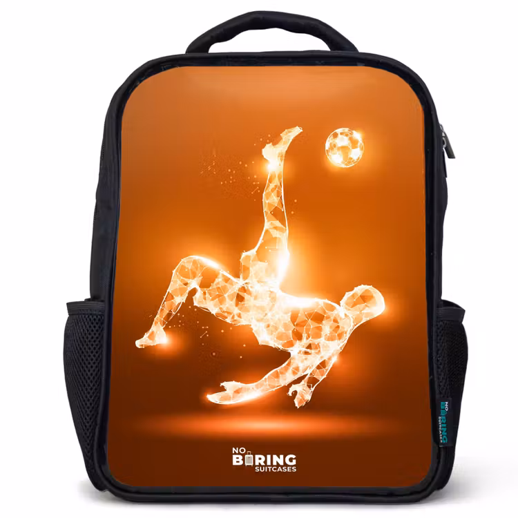 Kids backpack - Orange light soccer player in floating moment — 1