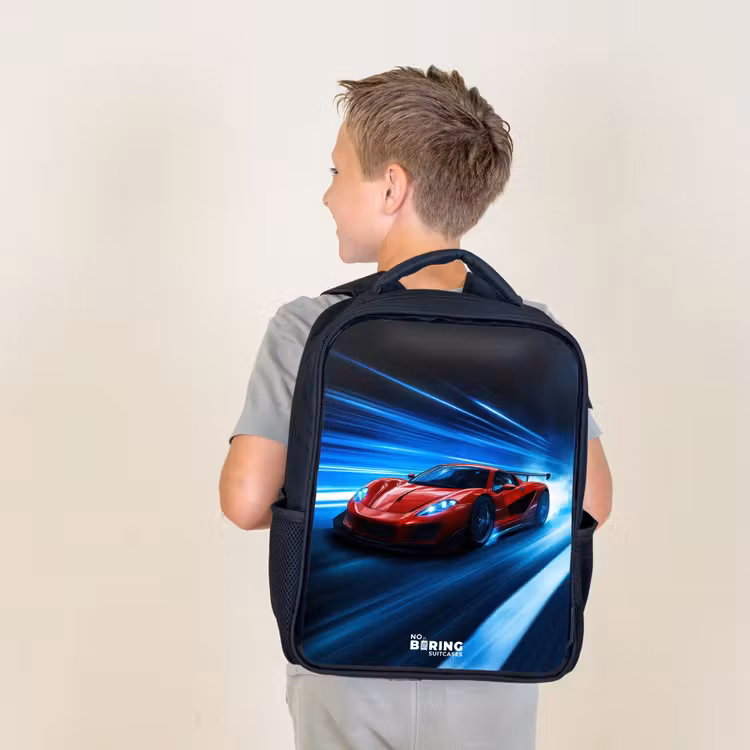 Kids backpack - Red racing car in digital speed world — 2