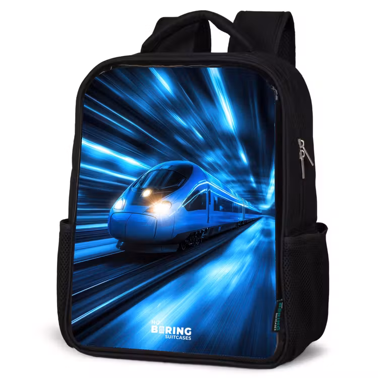 Kids backpack - Superfast train in neon blue tunnel — 4