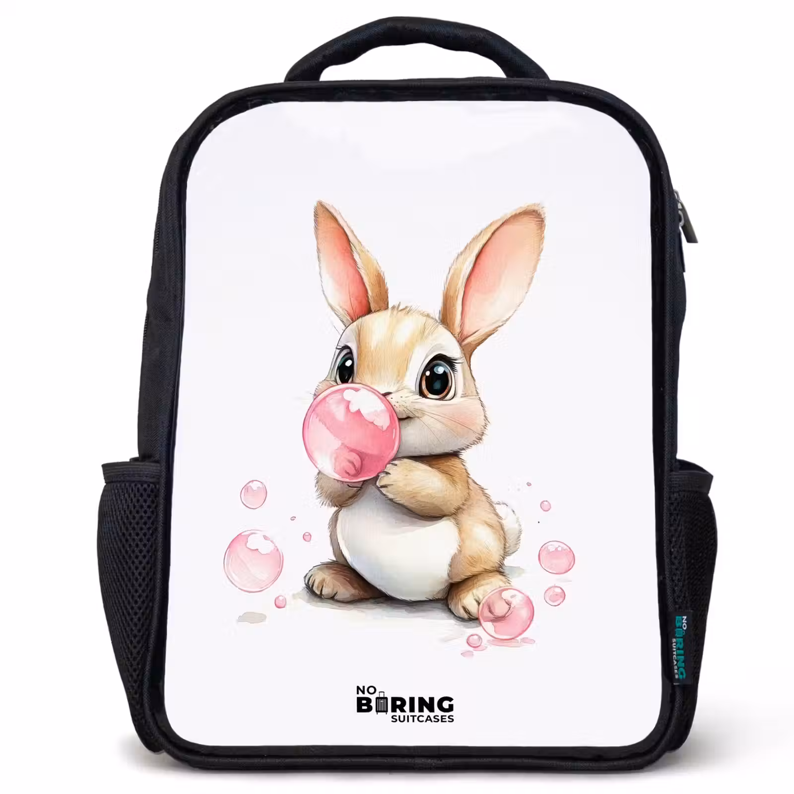 Kids backpack - Brown bunny with pink bubbles — 1