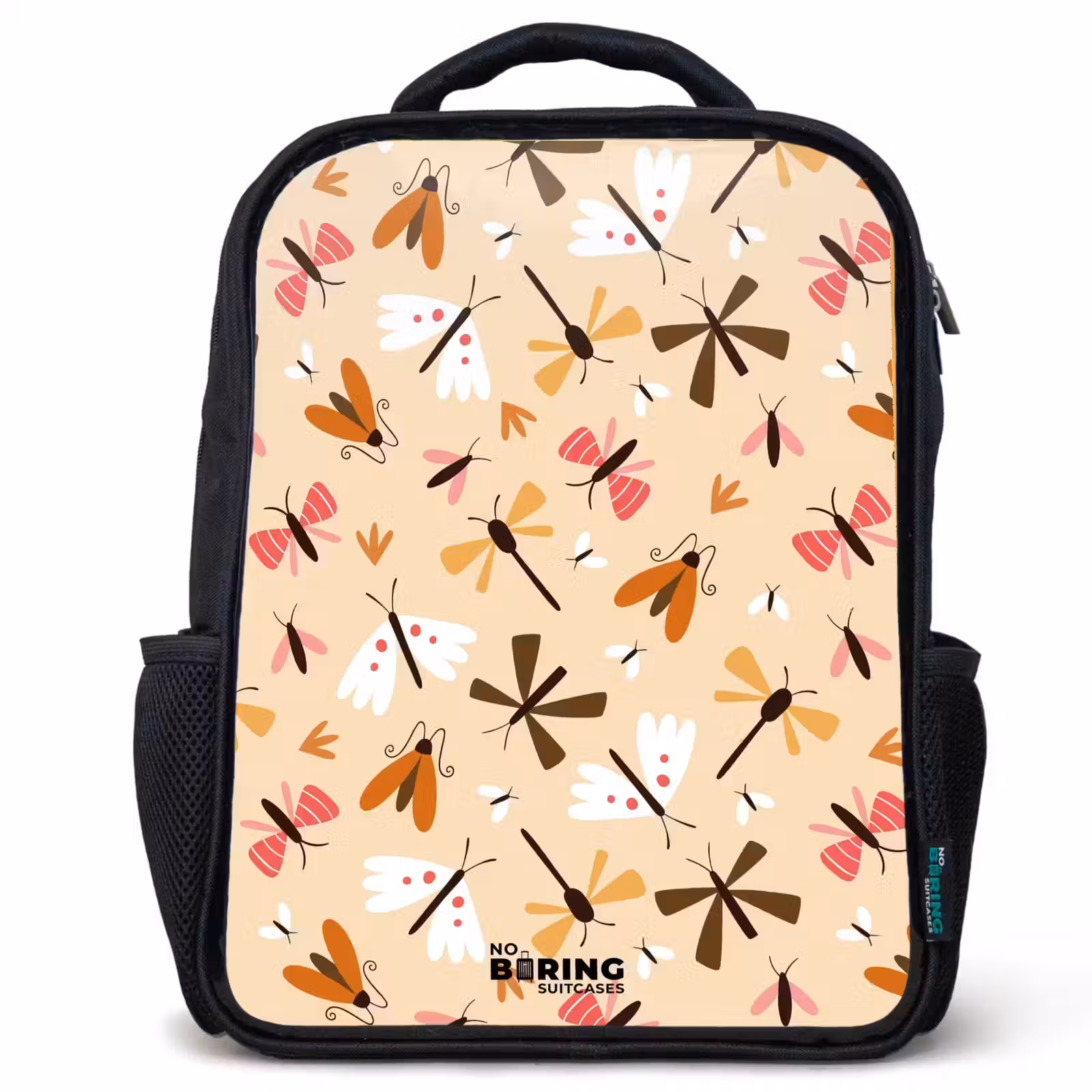 Kids backpack - Insect pattern in brown, pink and orange on beige background — 1