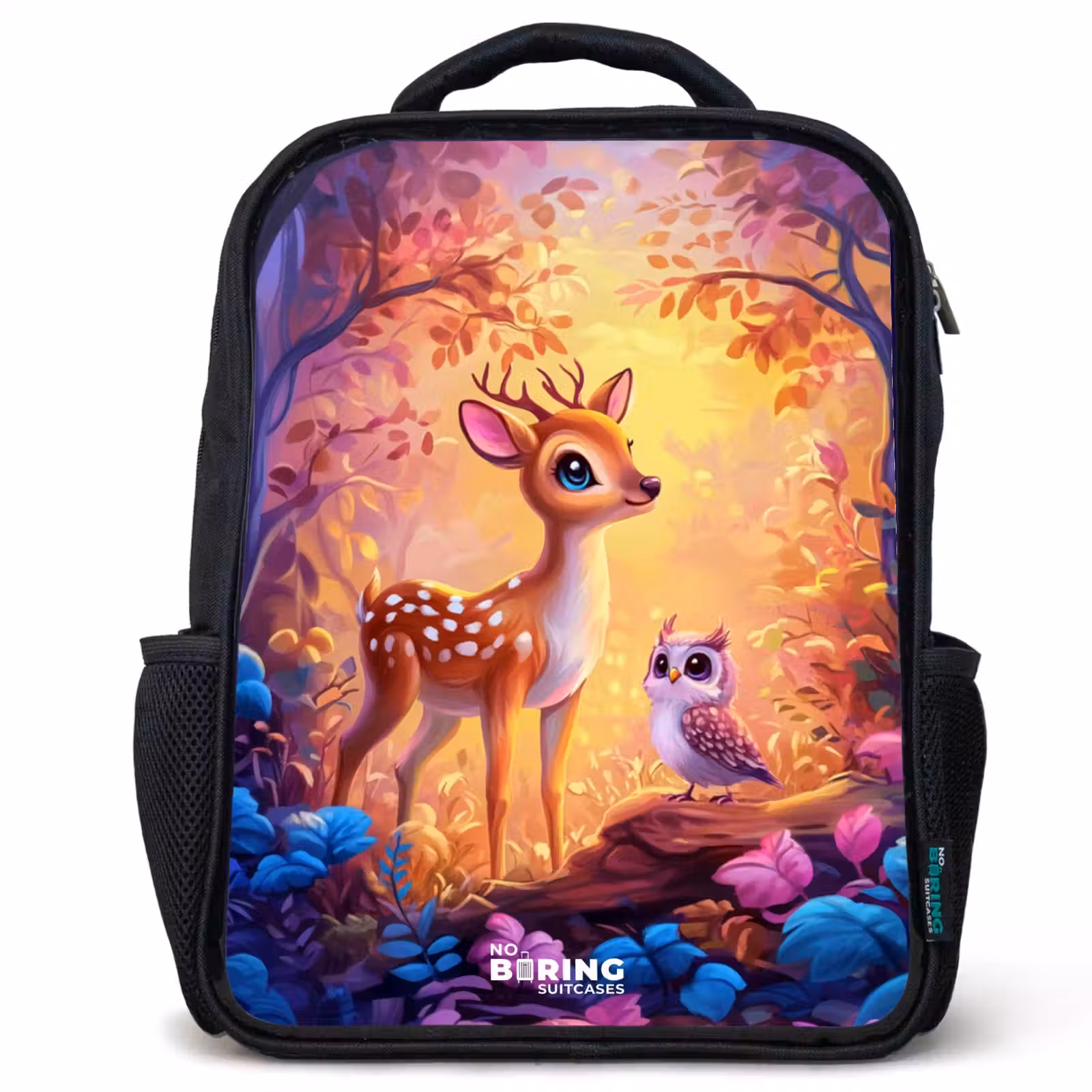 Kids backpack - Little deer and owl in a pink fairy tale forest — 1