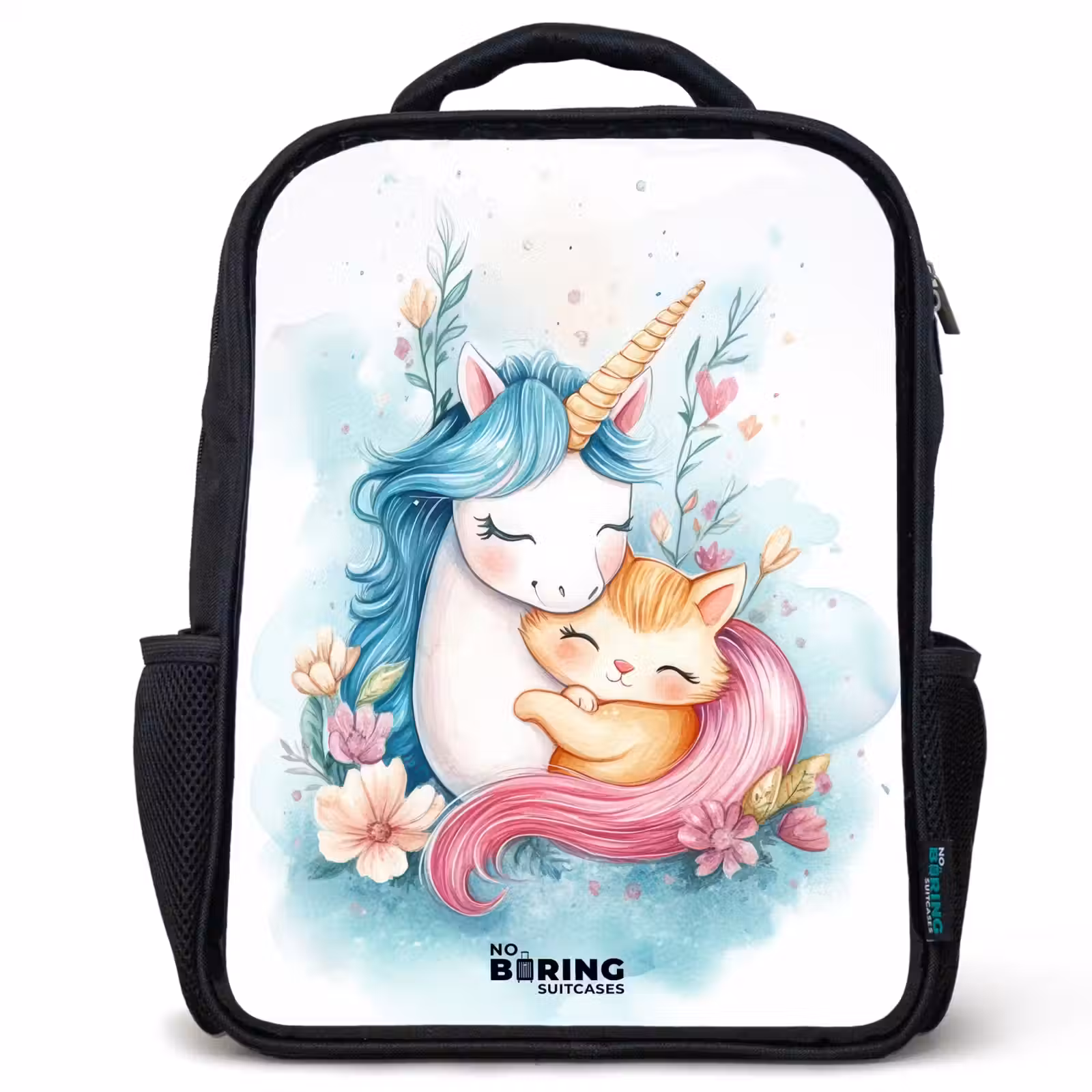 Kids backpack - Unicorn with blue mane and orange kitten — 1
