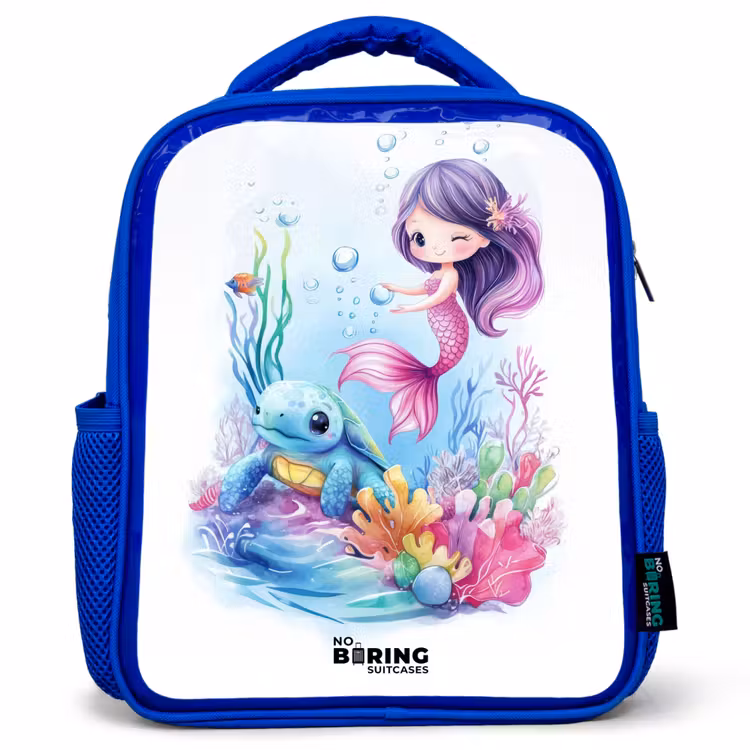 Kids backpack - Blue - Mermaid with blue turtle among coral — 1
