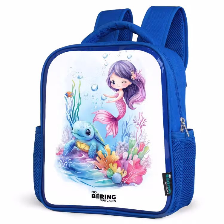 Kids backpack - Blue - Mermaid with blue turtle among coral — 3
