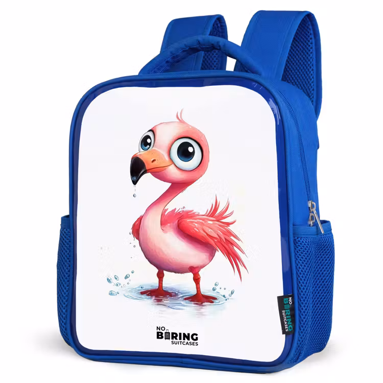 Kids backpack - Blue - Pink flamingo in the water — 3