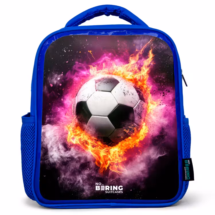 Kids backpack - Blue - Soccer in pink fire explosion — 1