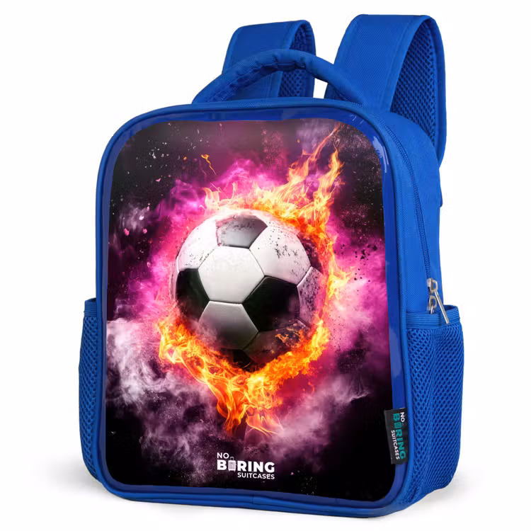 Kids backpack - Blue - Soccer in pink fire explosion — 3