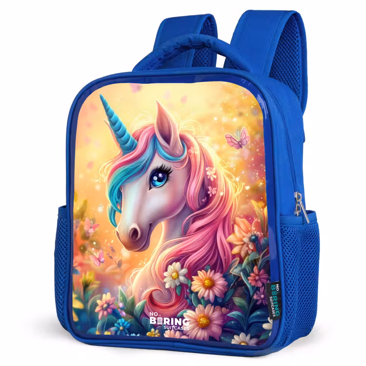 Kids backpack - Blue - Unicorn with colorful flowers — 3