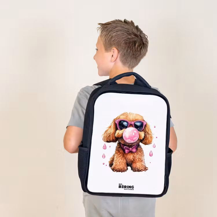 Kids backpack - Brown dog with pink glasses and gumball — 2