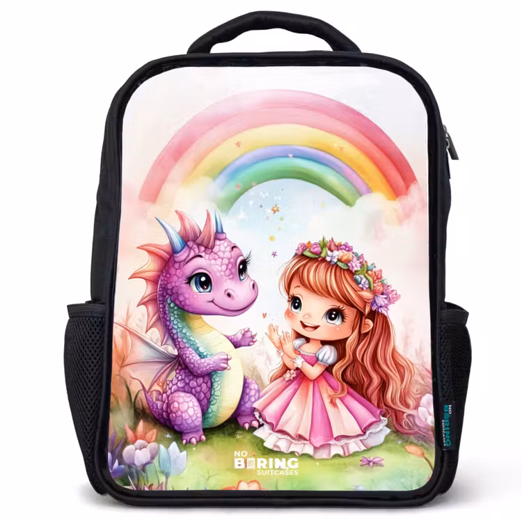 Kids backpack - Girl with purple dragon under rainbow — 1