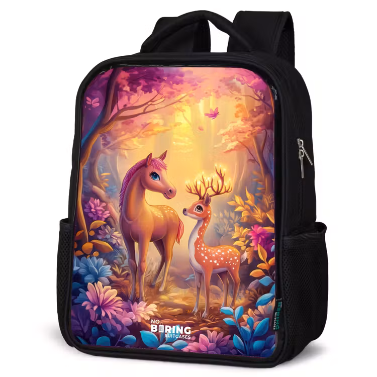 Kids backpack - Horse and deer in a pink fairy tale forest — 4