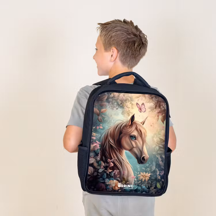 Kids backpack - Horse with butterflies in flower garden — 2