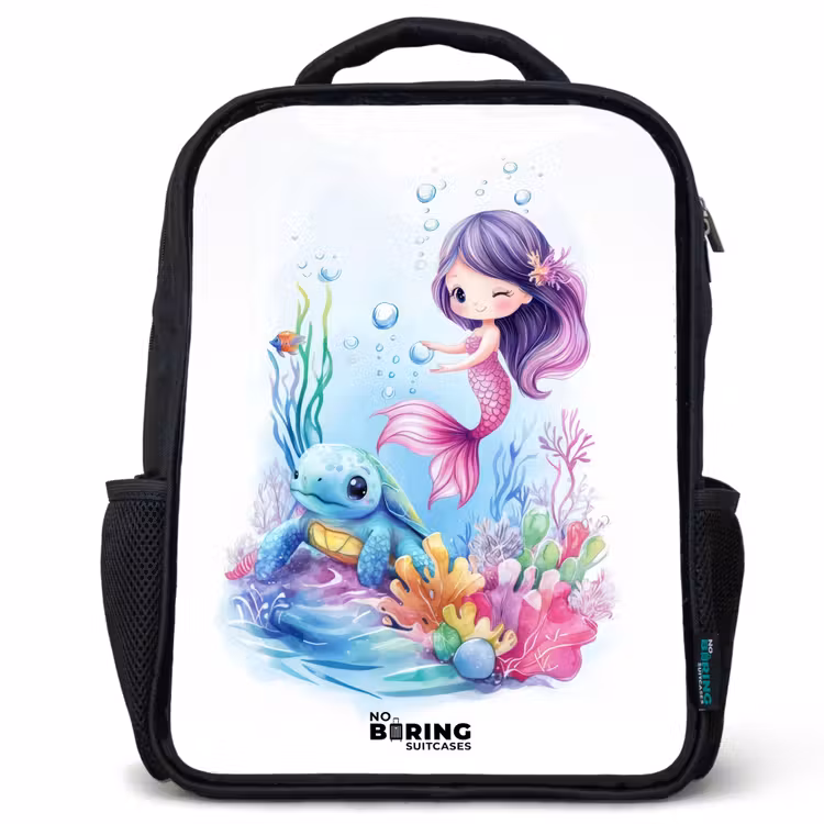 Kids backpack - Mermaid with blue turtle among coral — 1