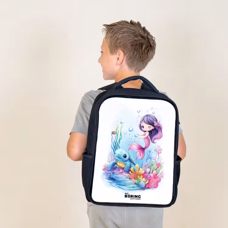 Kids backpack - Mermaid with blue turtle among coral — 2