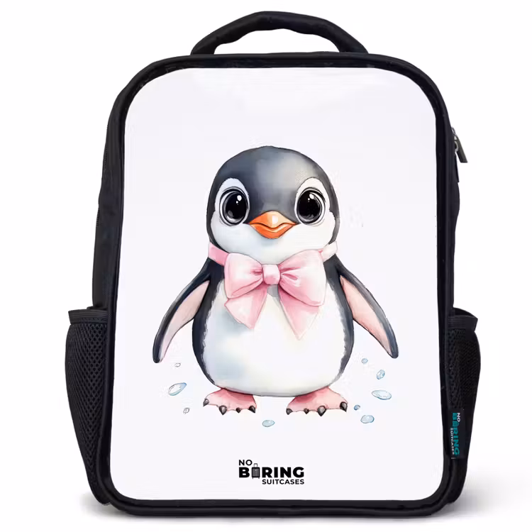 Kids backpack - Penguin with pink bow and ice drops — 1